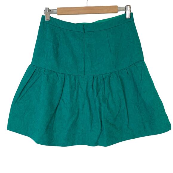 J. Crew Green Jacquard Matelasse Drop Waist Skirt Jade Teal Peplum Ruffle 0 XS - Picture 4 of 10